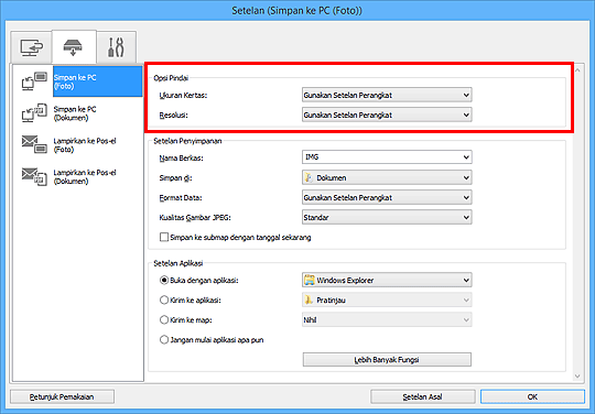 gambar: Kotak dialog Setelan